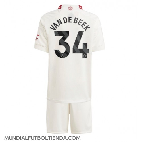 Camiseta Manchester United Donny van de Beek #34 Tercera Equipación Replica 2023-24 para niños mangas cortas (+ Pantalones cortos)